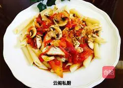 Illustration of how to make chicken breast, mushroom and red sauce Italian dill noodles 11