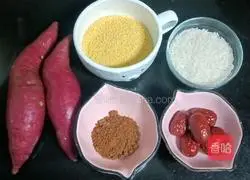 Illustration of how to make rice, millet and sweet potato porridge 1