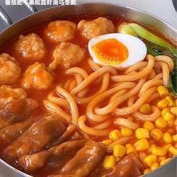 Tomato fat beef black truffle shrimp slippery udon noodles